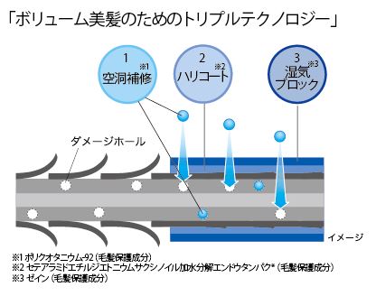 ボリューム美髪のためのトリプルテクノロジー