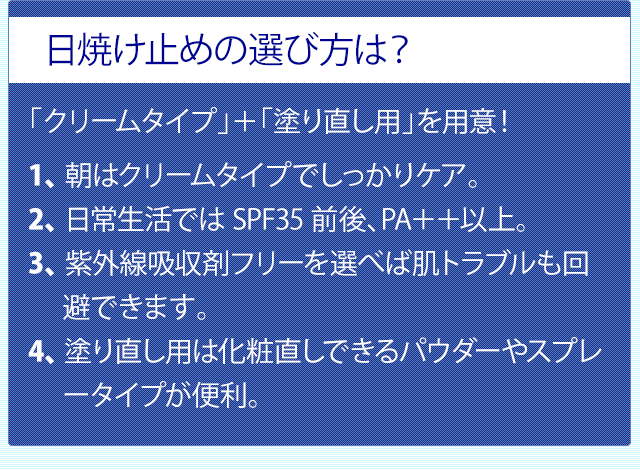 日焼け止めの選び方は? 「クリームタイプ」+「塗り直し用」を用意!
